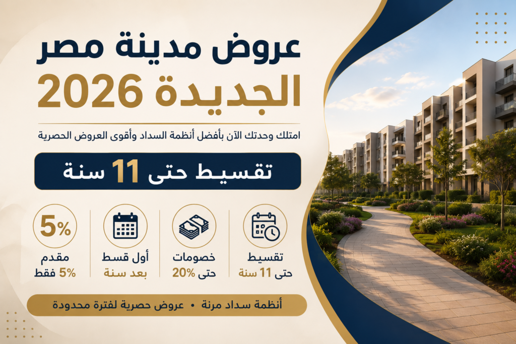 عروض مدينة مصر الجديدة 2026 – مقدم 5% وتقسيط حتى 11 سنة  